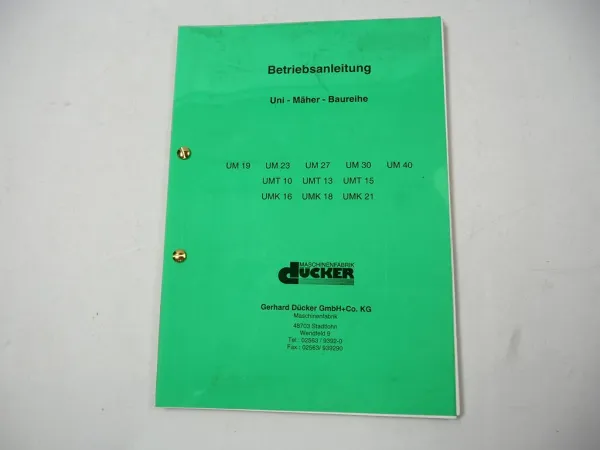 Dücker UM 19 23 27 30 Uni Mäher Betriebsanleitung Ersatzteilliste 1994/99