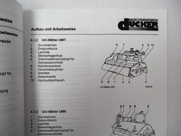 Dücker UM 19 23 27 30 Uni Mäher Betriebsanleitung Ersatzteilliste 1994/99