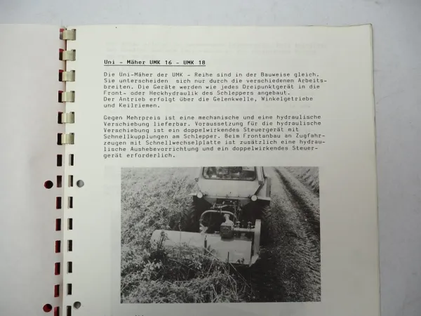 Dücker UMK 16 18 Uni Mäher Betriebsanleitung Ersatzteilliste 1994