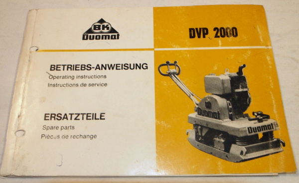 Duomat DVP2000 Bedienungsanleitung Ersatzteilliste Operating instructions Parts