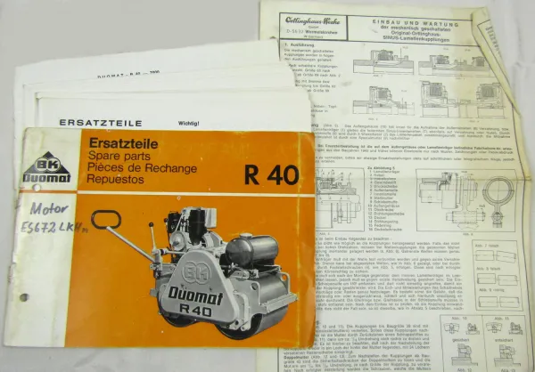 Duomat R40 Walze mit Hatz Motor Ersatzteilliste Parts list Pieces Rechange 1975