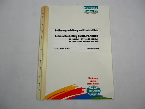 Eberhardt EP100 120 140 160 Euro Panther Pflug Betriebsanleitung Ersatzteilliste