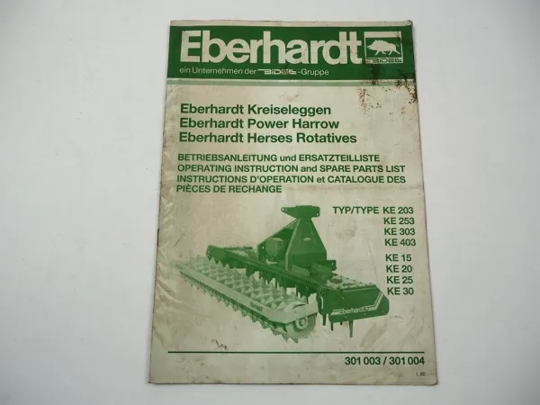 Eberhardt KE 15 20 25 30 203 253 303 403 Egge Betriebsanleitung ETL 1990