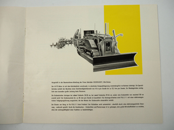 Eberhardt Pully GFP 1 Grabenfräse Planierraupe 2x Prospekt Anschreiben 1960