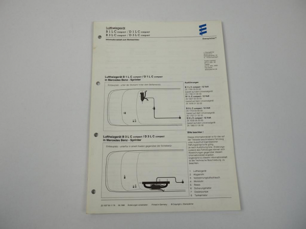 Eberspächer B1 D1 B3 D3 LC compact Luftheizgerät Einbau Mercedes Sprinter 1998