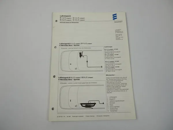 Eberspächer B1 D1 B3 D3 LC compact Luftheizgerät Einbau Mercedes Sprinter 1998