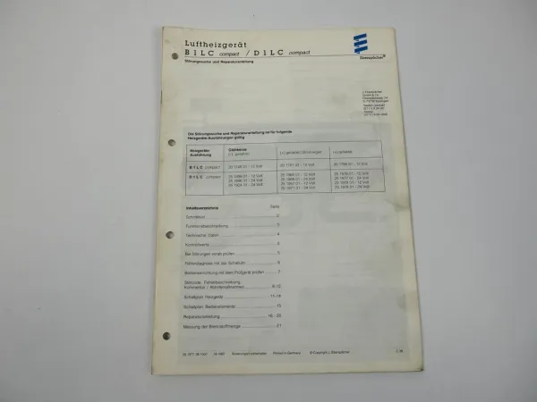 Eberspächer B1LC D1LC Compact Luftheizgerät Reparaturanleitung 1997