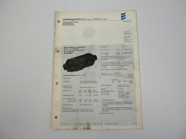 Eberspächer B1LC D1LC Heizgerät Betriebsanleitung Einbau 1998