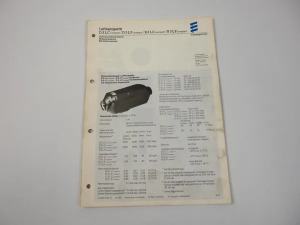 Eberspächer B3 D3 LC LP compact Luftheizgerät Betriebsanleitung Einbau 1995