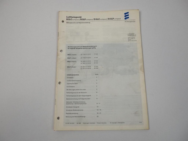 Eberspächer B3 D3 LC LP compact Luftheizgerät Reparaturanleitung 1996