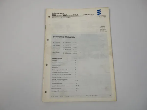Eberspächer B3 D3 LC LP compact Luftheizgerät Reparaturanleitung 1996