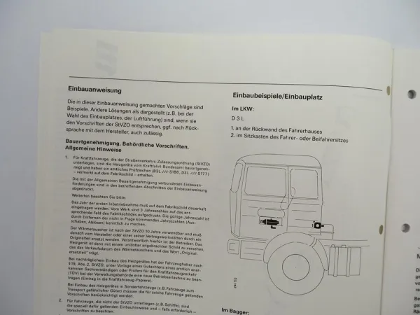 Eberspächer B3L D3L Heizgerät Betriebsanleitung Einbauanweisung 1990