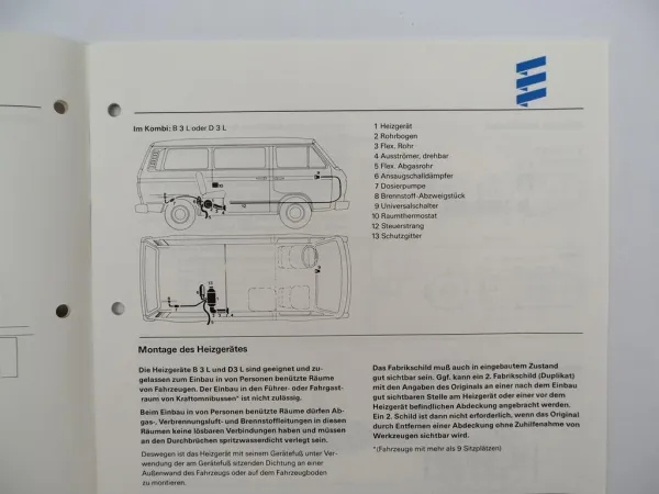 Eberspächer B3L D3L Heizgerät Betriebsanleitung Einbauanweisung 1990