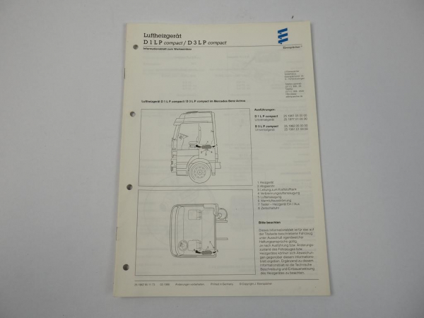 Eberspächer D1LP D3LP compact Luftheizgerät Einbau Mercedes Actros 1998