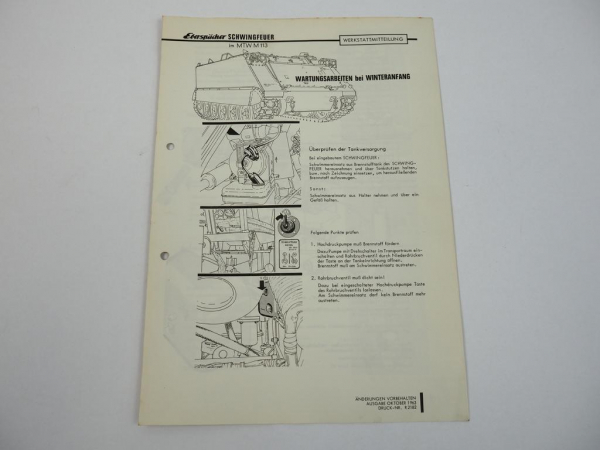 Eberspächer Schwingfeuer Heizung im Panzer MTW M113 Werkstattmitteilung 1963