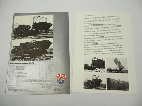 Edbro Triolift Absetzkipper für LKW Prospekt 1970er J. Holland