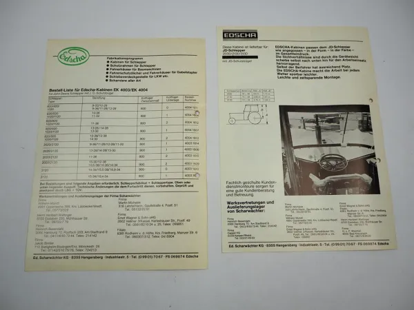 Edscha Kabine EK 4003 4004 für John Deere Schlepper 2x Prospekt