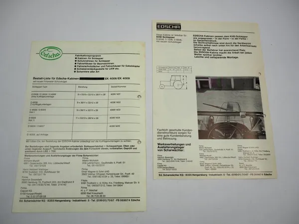 Edscha Kabine EK 4006 4008 4009 für Deutz Schlepper 2x Prospekt 1970er Jahre