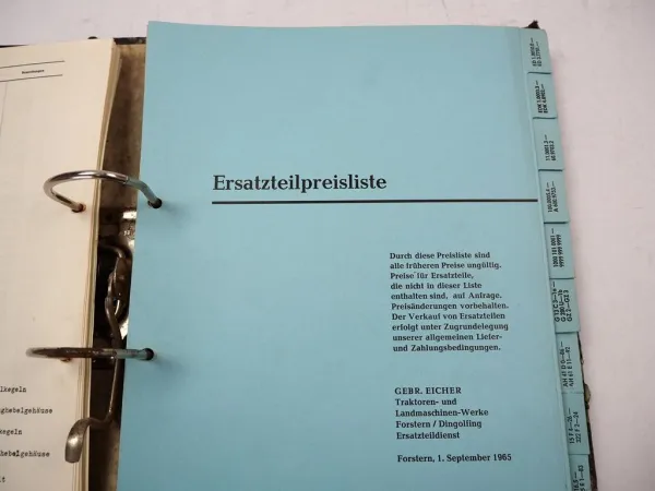 Eicher ED EDK G GZ AH AG EAG Ersatzteil Preisliste Landtechnik 1965