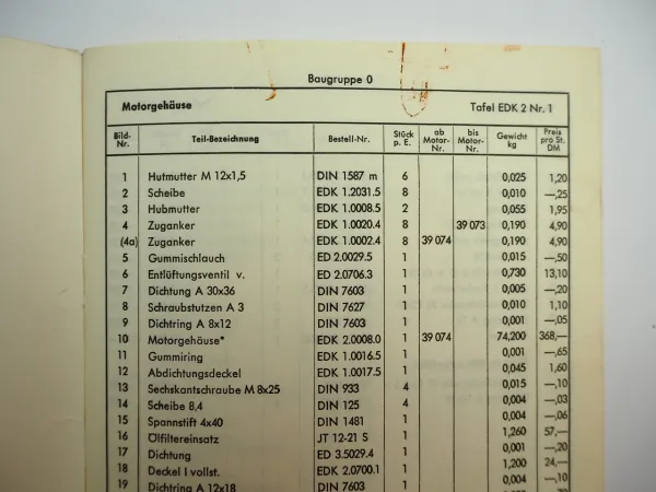Eicher EM 200 Tiger Schlepper Ersatzteil Preisliste 1960 Ausgabe A