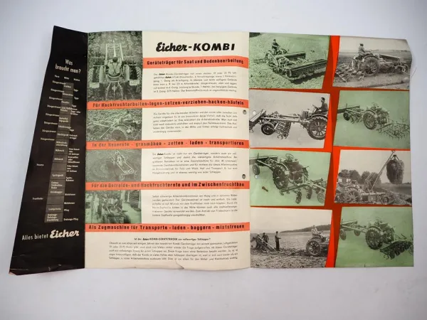 Eicher G19 G22 Kombi Geräteträger 19 / 22 PS 1958 Prospekt mit technischen Daten