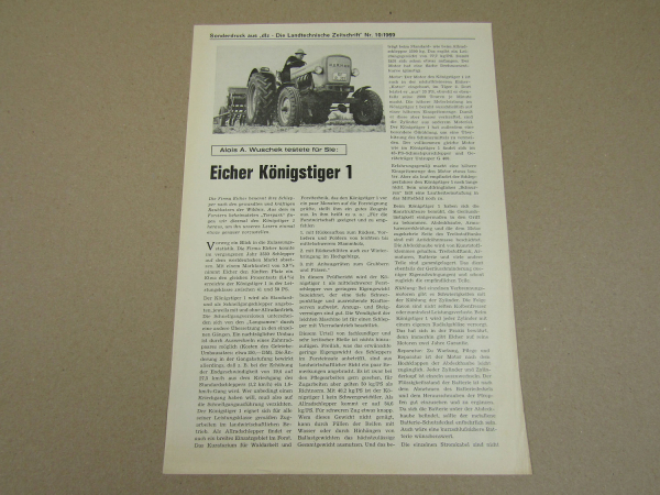 Eicher Königstiger 1 Testbericht Sonderdruck dlz Landtechnische Zeitschrift 1969