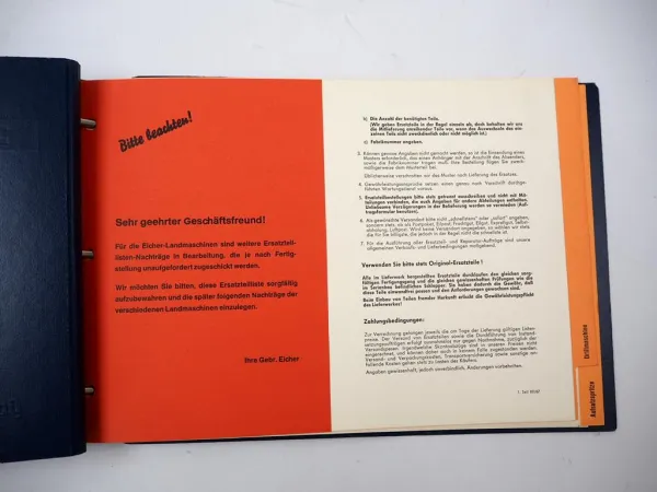 Eicher Landmaschinen Drillmaschine Aufsatzspritze Ersatzteilliste 1967