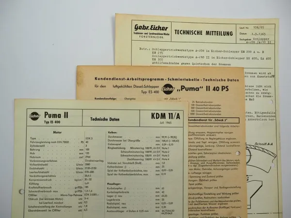 Eicher Puma II ES400 40 PS Technische Daten & Anzugswerte Datenblatt 1965