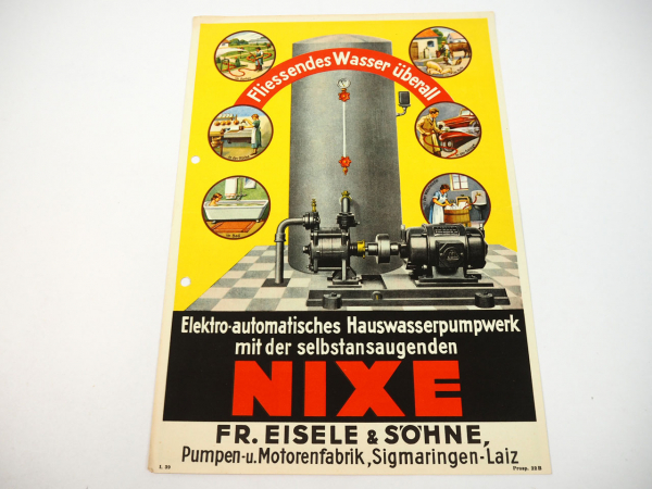 Eisele Kreiselpumpe Nixe für die moderne Haus Wasserversorgung Prospekt 22B 1939