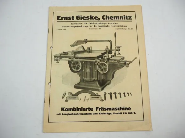 Ernst Gieske Holzbearbeitung Maschinen Chemnitz Katalog ca. 1920/30er Jahre