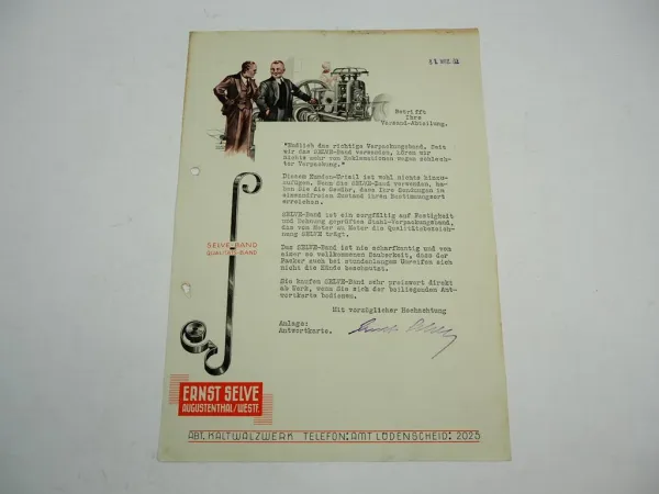 Ernst Selve Augustenthal Nordrhein Westfalen Kaltwalzwerk Firmenbrief 1932
