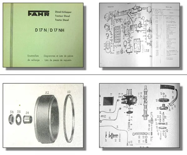 Ersatzteilkatalog Fahr D 17 N / D 17 NH Schlepper (Ausgabe 1955) – DE, FR, ES