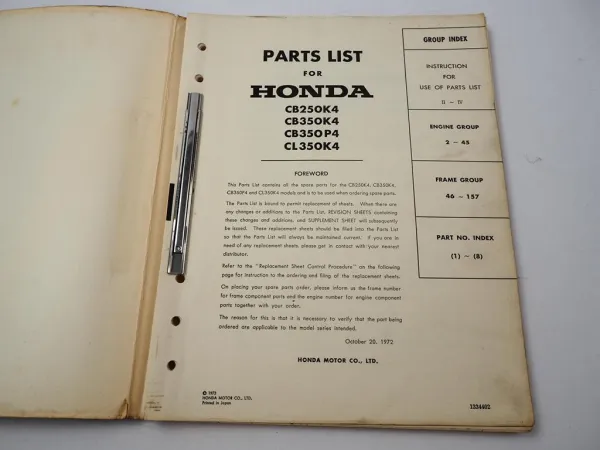 Ersatzteilkatalog Honda CB 250 350 K4 P4 CL 350 K4 Parts List Ersatzteilliste 1973