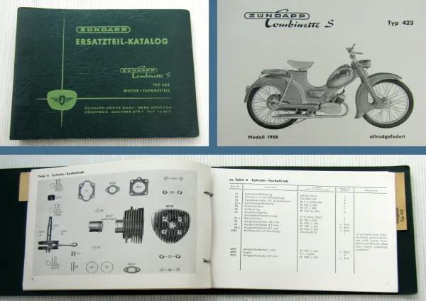 Ersatzteilkatalog Zündapp Combinette S Typ 423 Ersatzteilliste 1957 +Preisliste