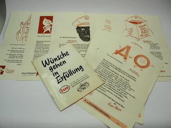 Esso Benzin Öl Tankstelle Verkaufswettbewerb 1958 Fragebogen Prämienkatalog
