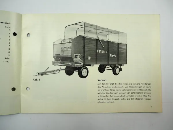 Esterer Silo-Fix Automatikwagen Betriebsanleitung Ersatzteilliste 1965