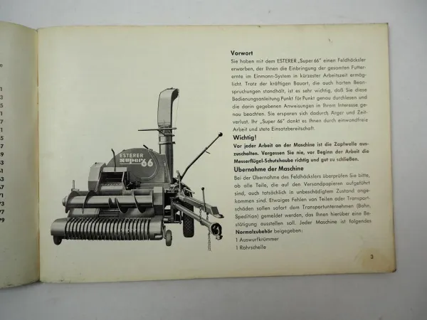 Esterer Super 66 Feldhäcksler Betriebsanleitung Ersatzteilliste 1967