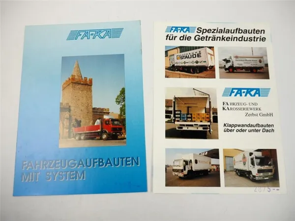 FA-KA Fahrzeug und Karosseriewerk Zerbst Aufbauten für LKW 2x Prospekt 1990er J.