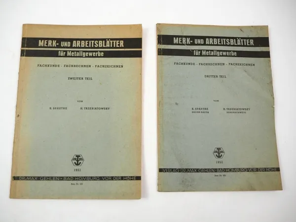 Fachbuch Merk- und Arbeitsblätter für Metallgewerbe Bd. 2 + 3 Gehlen 1951/52