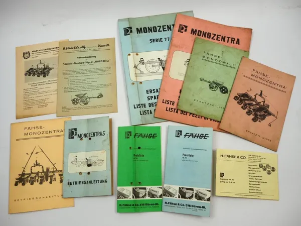Fähse Monozentra Monodrill Sämaschine Betriebsanleitung Ersatzteilliste Preisliste
