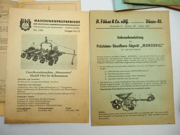 Fähse Monozentra Monodrill Sämaschine Betriebsanleitung Ersatzteilliste Preisliste