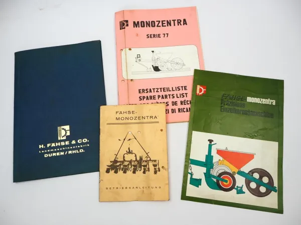 Fähse Monozentra Serie 77 Sämaschine Betriebsanleitung Ersatzteilliste Prospekt