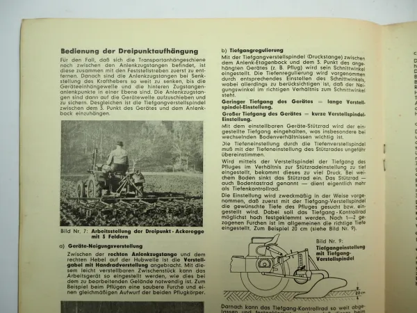 Fahr D12 D17 D22 Kraftheber Ausführung A Dreipunkt Betriebsanleitung 1953