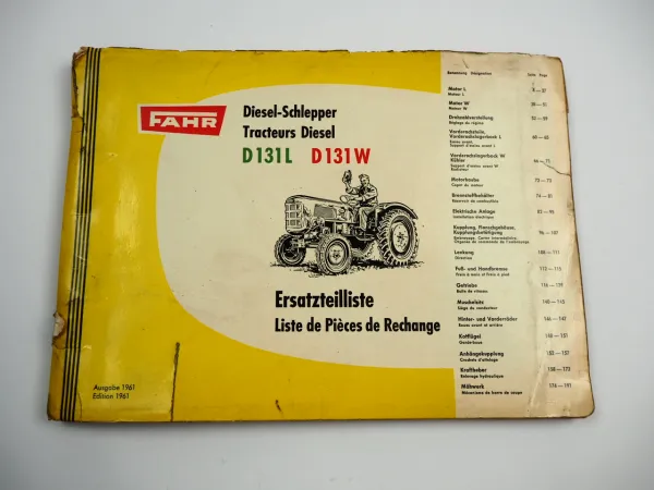 Fahr D131L D131W Dieselschlepper Ersatzteilliste Ersatzteilkatalog 1961