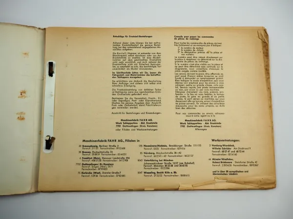 Fahr D132L D132W Dieselschlepper Ersatzteilliste Ersatzteilkatalog 1962