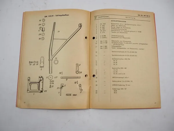 Fahr D135 135H Mähwerk SM135 SM135H Betriebsanleitung Ersatzteilliste 1959