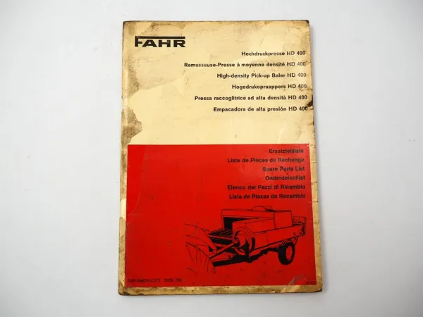 Fahr HD400 Hochdruckpresse Ersatzteilliste Ersatzteilkatalog 1975