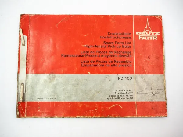 Fahr HD400 Hochdruckpresse Ersatzteilliste Spare Parts List 1979
