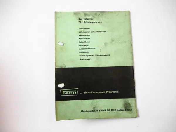 Fahr KH 2 4 6 Kreiselheuer ab Serie 62A Betriebsanleitung Ersatzteilliste 1968