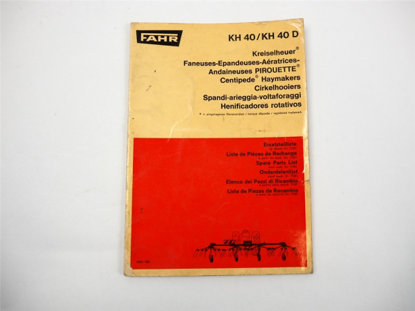Fahr KH 40 40D Kreiselheuer Ersatzteilliste Spare Parts List 1969